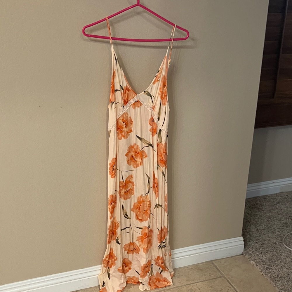 Bila Orange and Cream Floral Maxi Dress